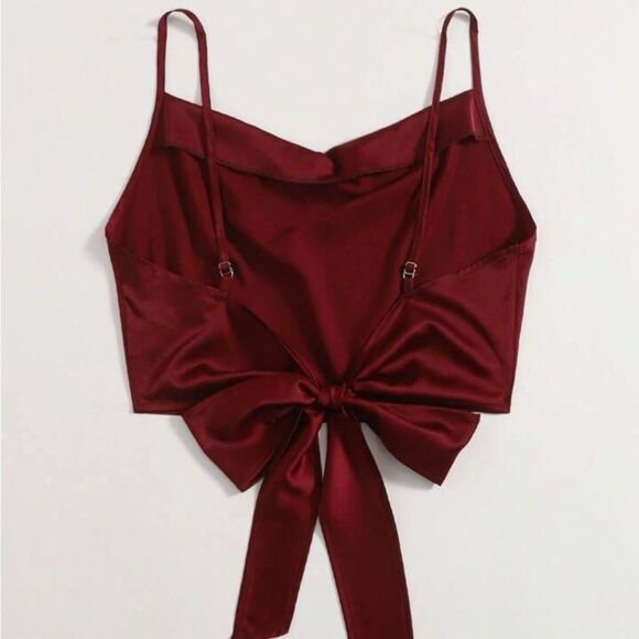 SHEIN Elegant Red Satin Tie-Front Cami Top NWT Size Small - Picture 8 of 9
